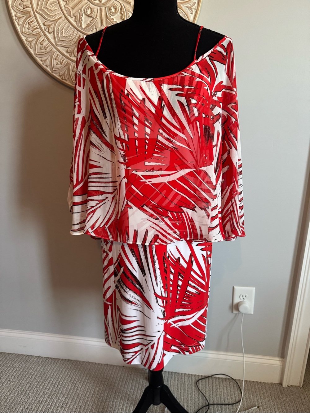 Analili size M/L dark coral and White Printed Women's dress